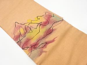 リサイクル　作家物　手織紬抽象模様名古屋帯